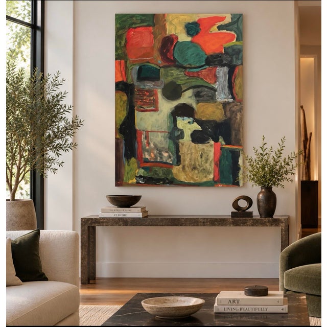 This abstract work of art is by MARJORIE SCHLOSSMAN (American, b. 1944), who painted this handsome acrylic work of art on...