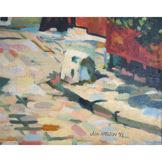 Vintage Small Town Street With Railroad Tracks Landscape by Jon Nielson For Sale - Image 4 of 6