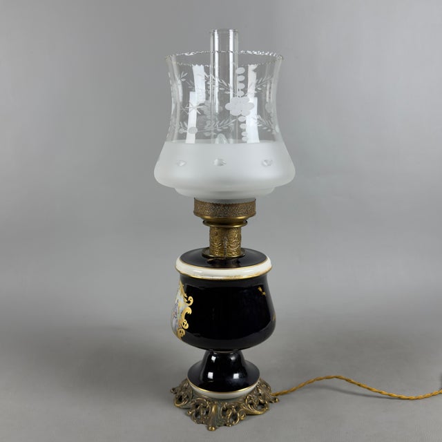 Vintage Porcelain, Brass, and Glass Table Lamp from Limoges, France For Sale - Image 5 of 16