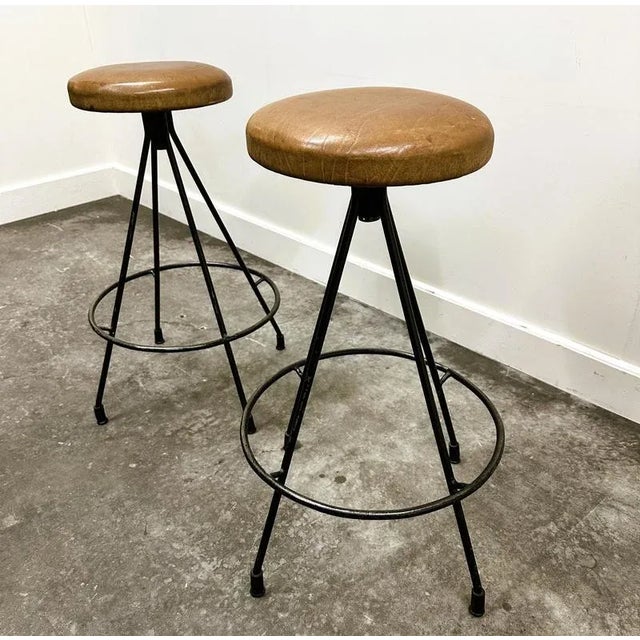 Vintage French Industrial Metal Frame Bar Stools, 1970s, Set of 2 For Sale - Image 11 of 13