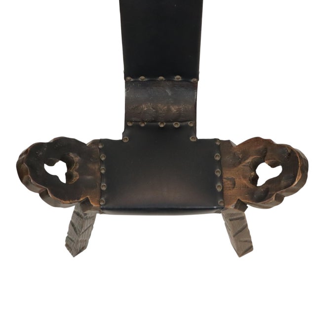 Mid-Century Brutalist Tripod Chair in Pine and Faux Leather, Spain For Sale - Image 9 of 15