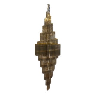 Huge Murano Glass Chandelier – “Quadriedro” Fumè, Gold Twister, Contemporary Luxury For Sale