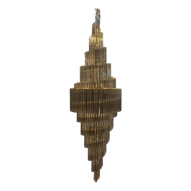 Huge Murano Glass Chandelier – “Quadriedro” Fumè, Gold Twister, Contemporary Luxury For Sale