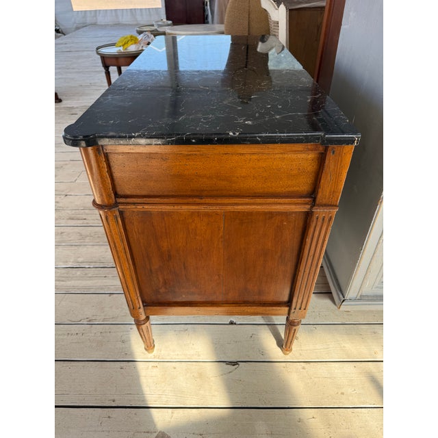 19th Century Louis XVI Walnut Marble Top Chest of Drawer / Commodes For Sale - Image 12 of 12