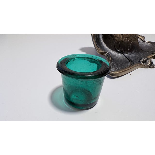 Art Nouveau Inkwell With Green Glass Cup For Sale - Image 4 of 7