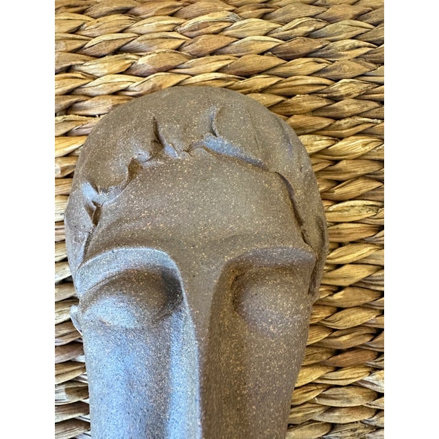 Art Deco Vintage Large Handmade Signed Modigliani Style Bust Sculpture For Sale - Image 3 of 15