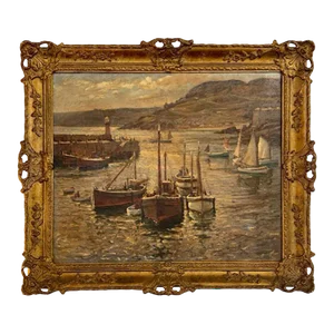 19th Century Dutch Oil on Canvas Painting of a Harbor