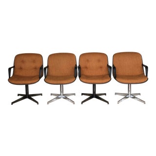 1980s Mid-Century Modern Burnt Orange Upholstered Swivel Chrome Armchairs - Set of 4 For Sale