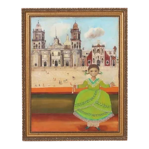Agapito Labios Mexican Folk Art Oil Painting on Canvas of a Girl