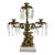 Antique Brass Victorian Couple 3 Arm Girandole Candlestick With Marble Base & Prisms For Sale
