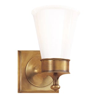 Visual Comfort Signature Siena Single Sconce in Hand-Rubbed Antique Brass with White Glass For Sale