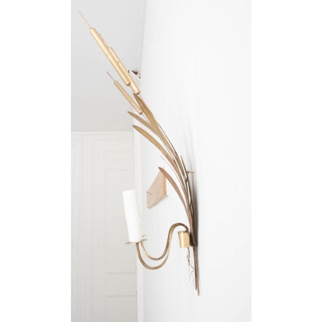 Metal French Vintage Gilt-Metal “Cattail” Sconces - a Pair For Sale - Image 7 of 11