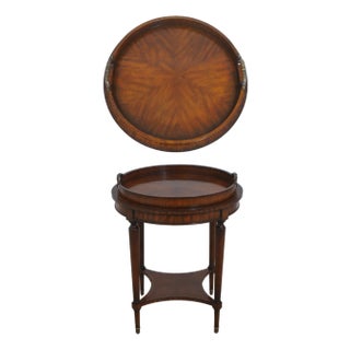 Maitland Smith Round Tray Top Mahogany Serving Table For Sale