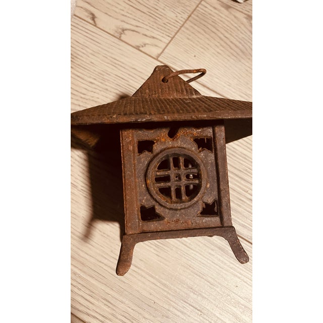 Antique Pagota Japanese Garden Lantern, Ancient Japanese Traditional Wrought-Iron Candle Lantern For Sale - Image 6 of 7