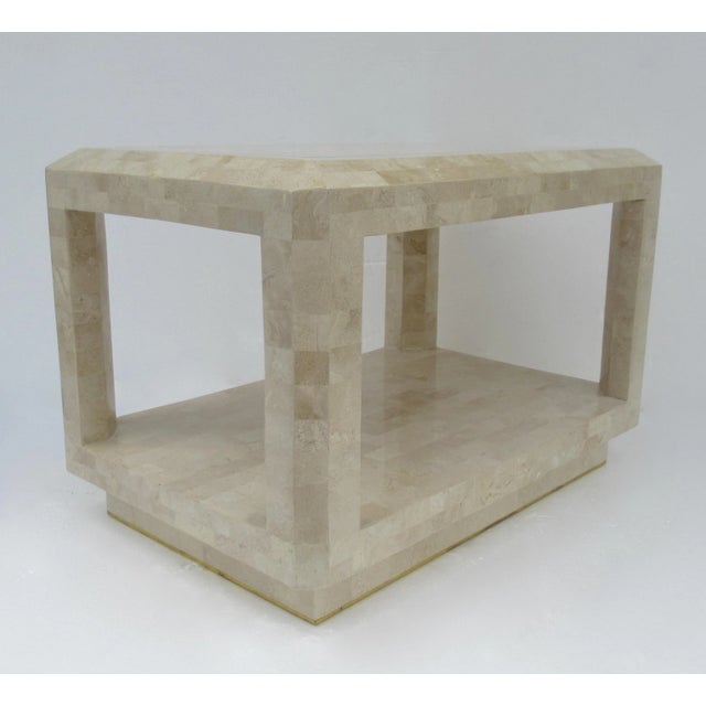 1970s C.1970's Post-Modern Maitland Smith Table, Manner of Karl Springer-Style, Tessellated Stone & Brass Inlaid Trim Side/End Table For Sale - Image 5 of 13