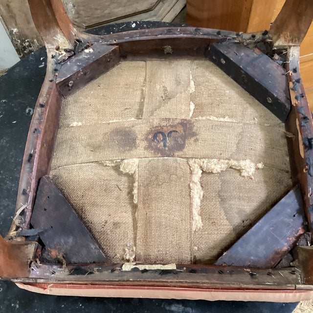 19th Century French Stool in Pink/Red Fabric For Sale - Image 11 of 12