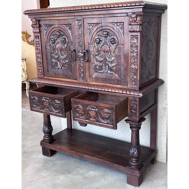 Renaissance 19th Century Spanish Hand Carved Renaissance Raised Cabinet For Sale - Image 3 of 12