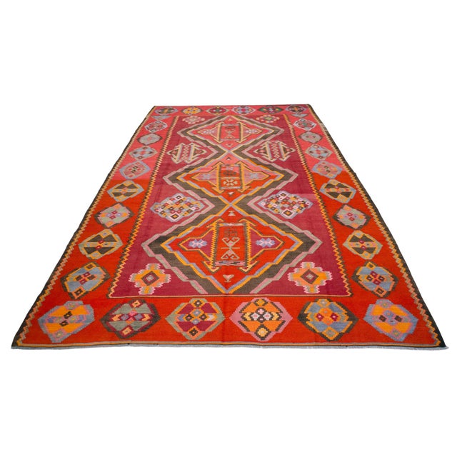 Textile 1980s Vintage Handmade Rug Organic Wool Turkish Kilim Oversize Area Rug - 6′8″ X 12′4″ For Sale - Image 7 of 15