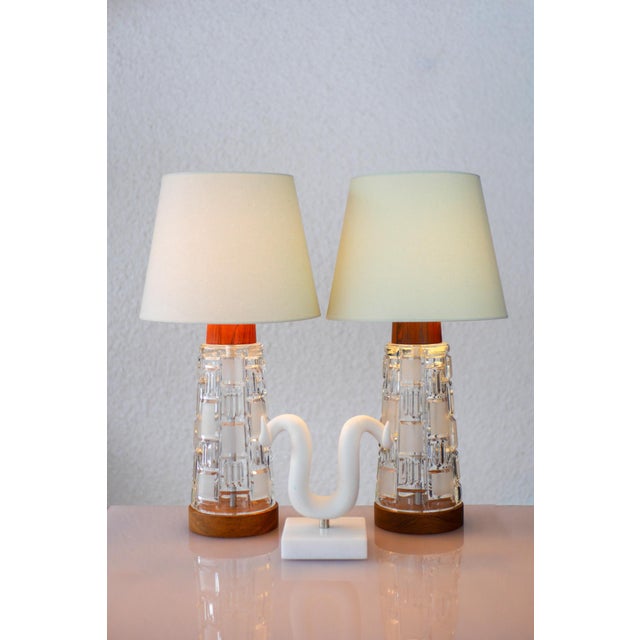 Mid-Century Modern Scandinavian Teak and Glass Table Lamps, Set of 2 For Sale - Image 4 of 13