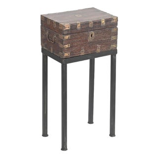 Vintage Anglo-Indian Teak and Brass Small Chest on Iron Legs/Side Table For Sale