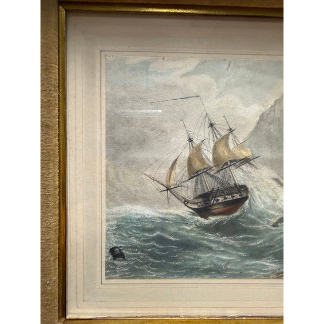 19th-Century Maritime Watercolor "Le Naufrage" After Théodore Gudin in Grand Rococo Frame For Sale - Image 4 of 7