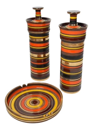 1950's Mid-Century Aldo Londi for Raymor Bitossi Italy Art Pottery Jars & Ashtray Set - 3 Pieces