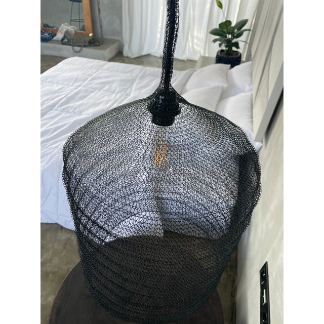 21st Century Handcrafted Knitted Lamp Wavy Bell in Black Color, D35cm For Sale - Image 4 of 11