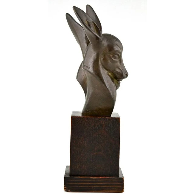 Brown G.H. Laurent, Art Deco Bust of Two Deer, 1930, Bronze For Sale - Image 8 of 11