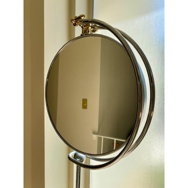 1970s Italian Modern Two -Tone Chrome and Brass Standing Mirror Mid 20th Century- Regency- In the Style of Romeo Rega For Sale - Image 5 of 9