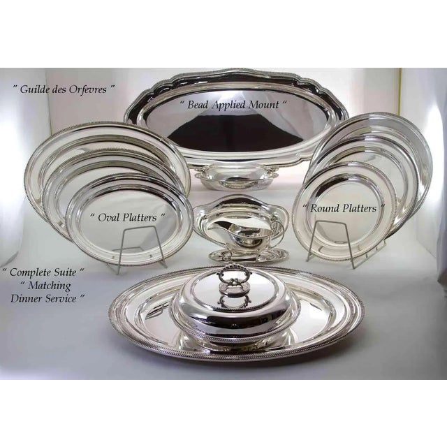 1970s New 1970s Silverplate Dinner Service Imperial Suite of 15 Piece Matching Set With Bead Applied Border For Sale - Image 5 of 13