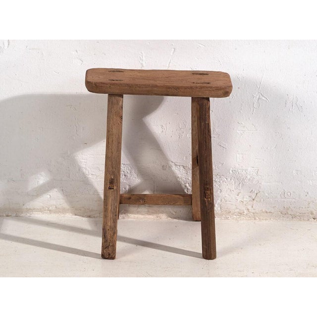 Antique Rectangular Stool in Elm, 1900s For Sale - Image 4 of 7