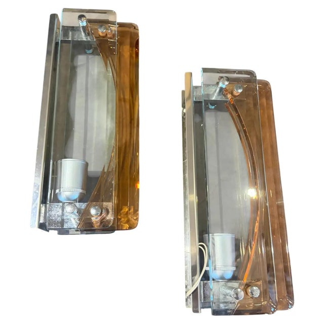 This stunning pair of 1960s Space Age wall sconces by Lupi Cristal Luxor represents a magnificent intersection of mid-...