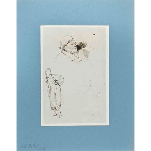 Portrait of Man from behind is an Original Drawing in China Ink Drawing realized by Eugène Giraud in the Late 19th...