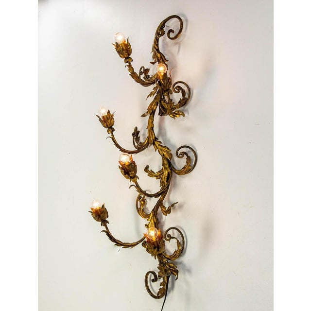 French Six Lights Sconce in Iron with Golden Leaves, 1890s For Sale - Image 4 of 10