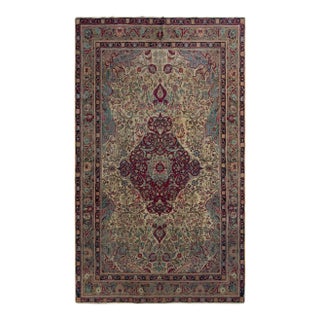 Hand-Knotted Antique Isfahan Rug in Beige With Red and Blue Floral Pattern For Sale