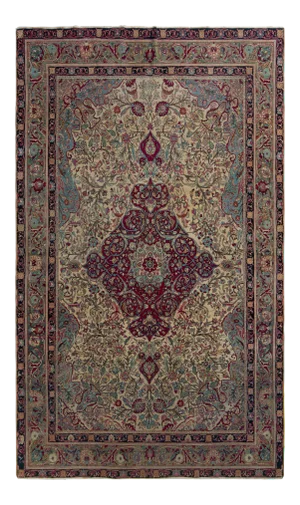 Hand-Knotted Antique Isfahan Rug in Beige With Red and Blue Floral Pattern