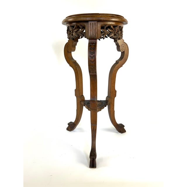 Antique Side Table with Doe Shoe Legs, Carved Round Top & Garland of Flowers For Sale - Image 10 of 14