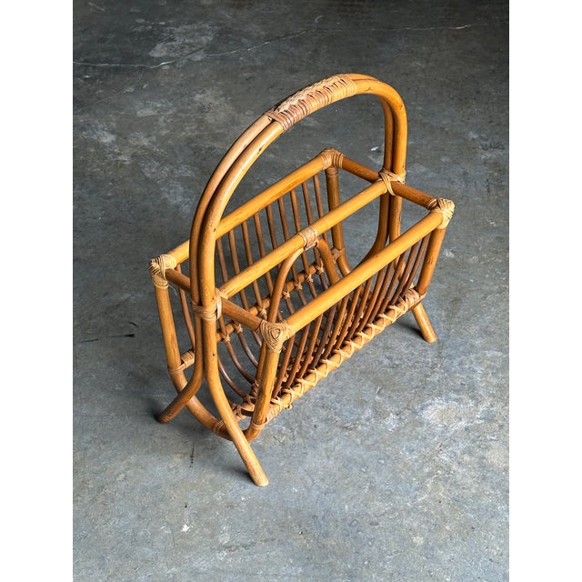 Boho Chic 1970s Bamboo and Reed Magazine Rack For Sale - Image 3 of 9