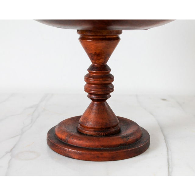 Brown Vintage Turned Wood Pedestal Bowl For Sale - Image 8 of 9