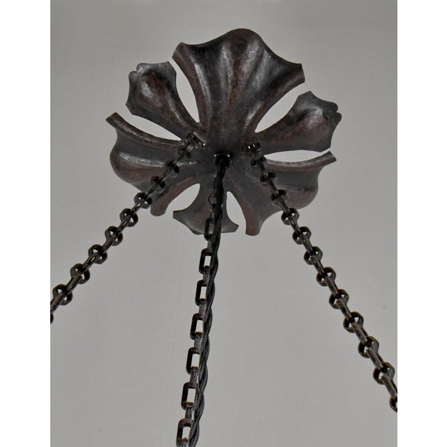 Daum & Majorelle French Art Deco Pendant Light 1920s - Orange Glass & Wrought Iron For Sale - Image 10 of 13