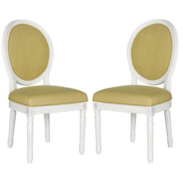 Cream 19''H French Brasserie Linen Oval Side Chair , Spring Green & Cream - a Pair For Sale - Image 8 of 8