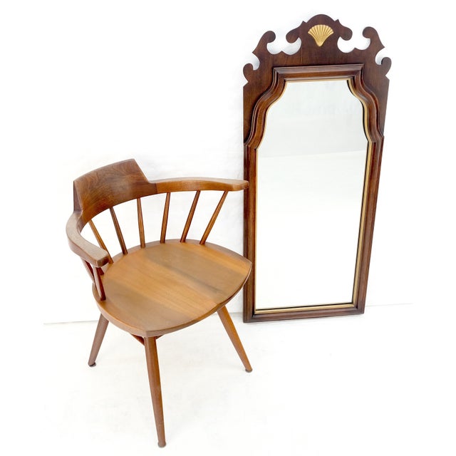 American Light Walnut Gilt Scallop Crown Decorated Wall Mirror MINT For Sale - Image 6 of 7