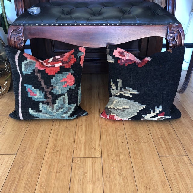 Vintage Karabagh Region Rose Kilim Pillows - A Pair For Sale - Image 9 of 9