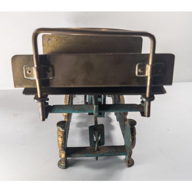 Turquoise Early 20th Century Turquoise Teal and Gold Cast Iron Grocery Scale Balance For Sale - Image 8 of 18