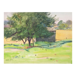 1922 New England Barn and Landscape Watercolor Painting by Egbert Cadmus For Sale