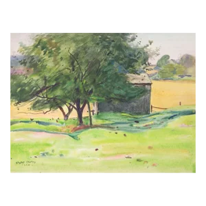 1922 New England Barn and Landscape Watercolor Painting by Egbert Cadmus