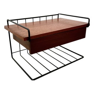 Mid-Century Modern Bedside Shelf with Drawers in Metal and Teak, 1960s For Sale