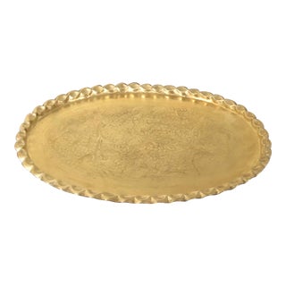 Vintage Solid Oval Brass Tray For Sale