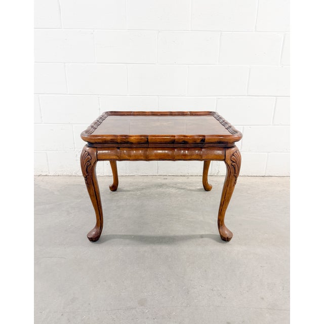 Mid 20th Century Neoclassical French Provincial Burlwood Walnut Scalloped End Tables - A Pair For Sale In Tampa - Image 6 of 12
