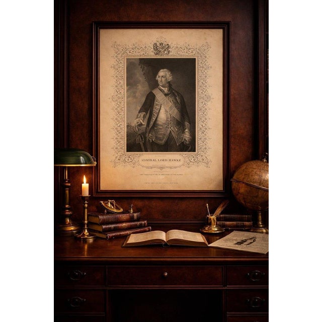 Antique Portrait Engraving of Admiral Lord Hawke, 1850 For Sale - Image 4 of 10
